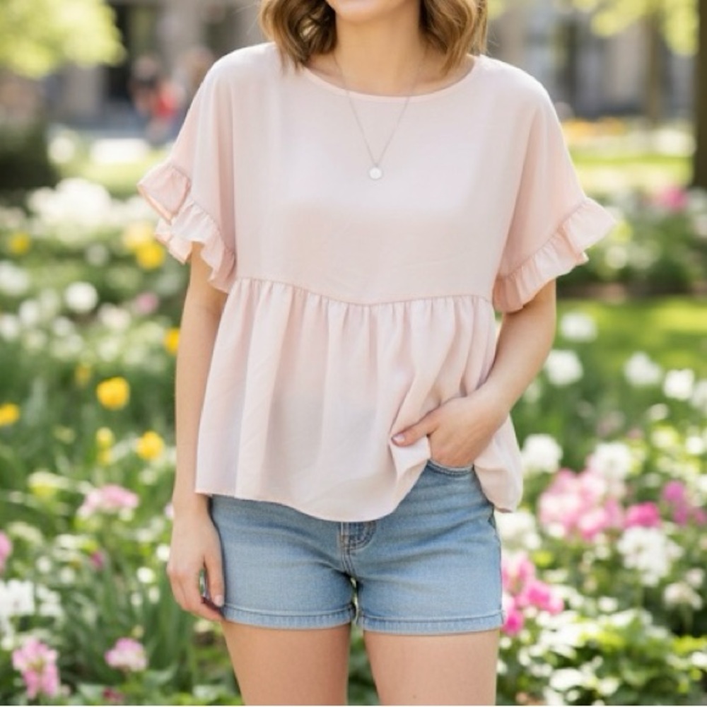 Mi Amore Soft Pink Ruffle Blouse